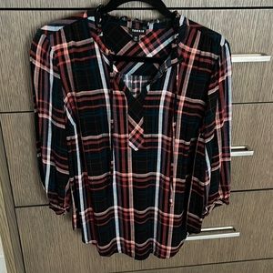 Plaid tie neck top